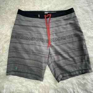 Linksoul Men's Gray Striped Swim Trunks with Red Drawstring Size 35
